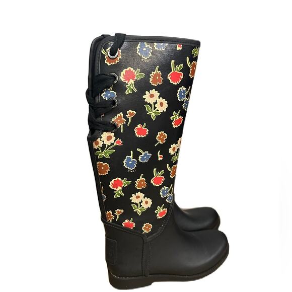 EUC Coach TRISTEE Black & Multicolor Floral Rainboots RARE WOM US 7 / EU 37 - Picture 3 of 7